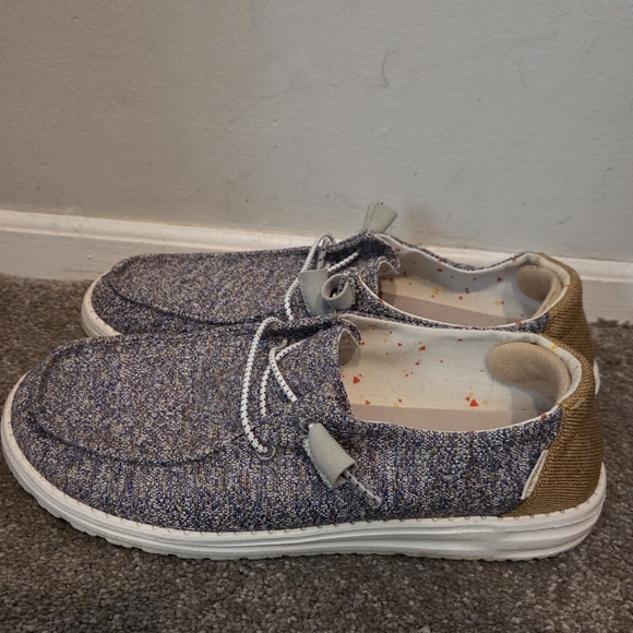 Hey Dude Shoes Womens 9 Wendy Mustard Mix Sneakers Gray Lace Up Low Top Comfort - Picture 4 of 11